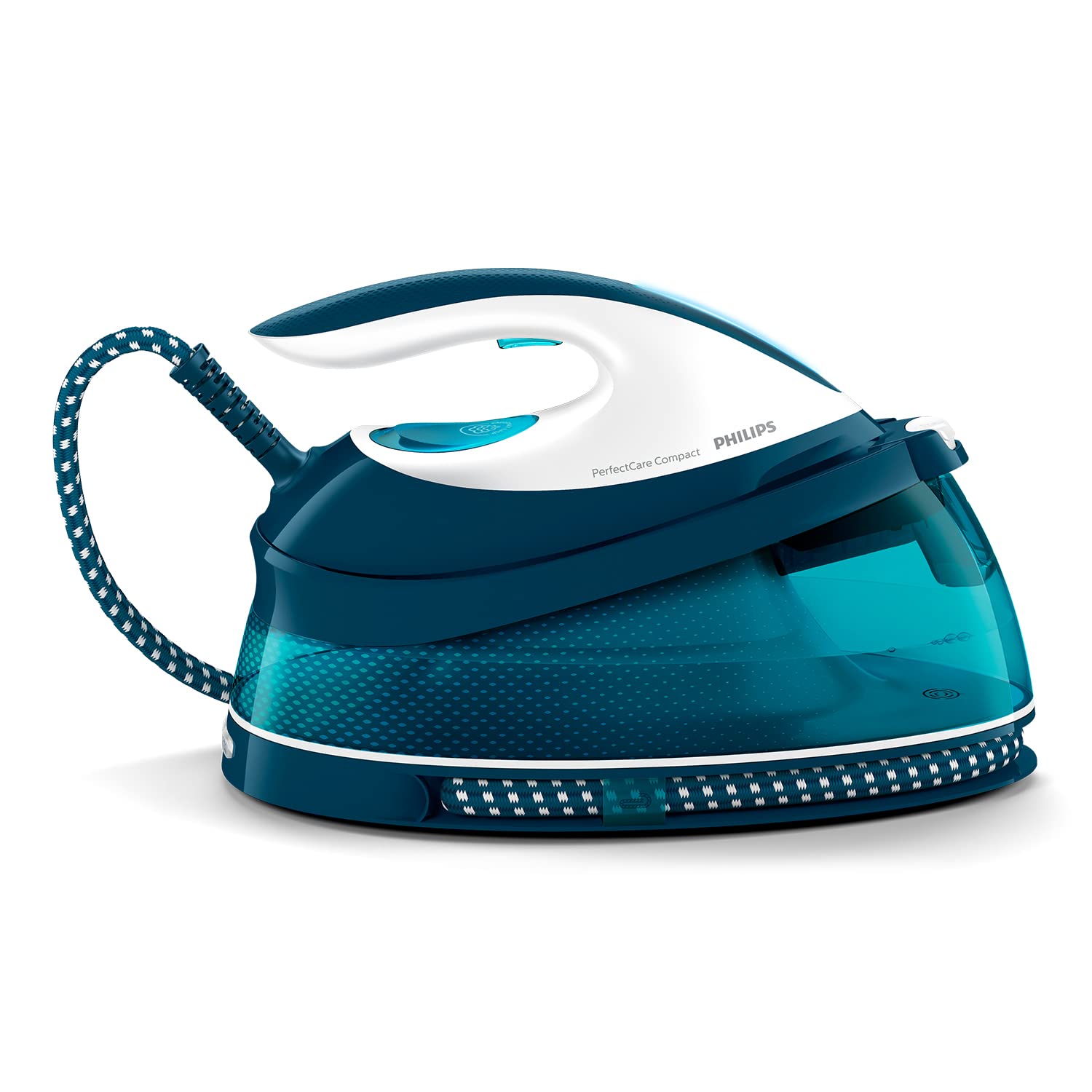 Philips Domestic Appliances Perfect Care Compact steam iron station - OptimalTemp technology, 120 g/min continuous steam, 2400 watts, 6.5 bar pressure, 1.5 L water tank, SteamGlide soleplate, blue (GC7844/20)