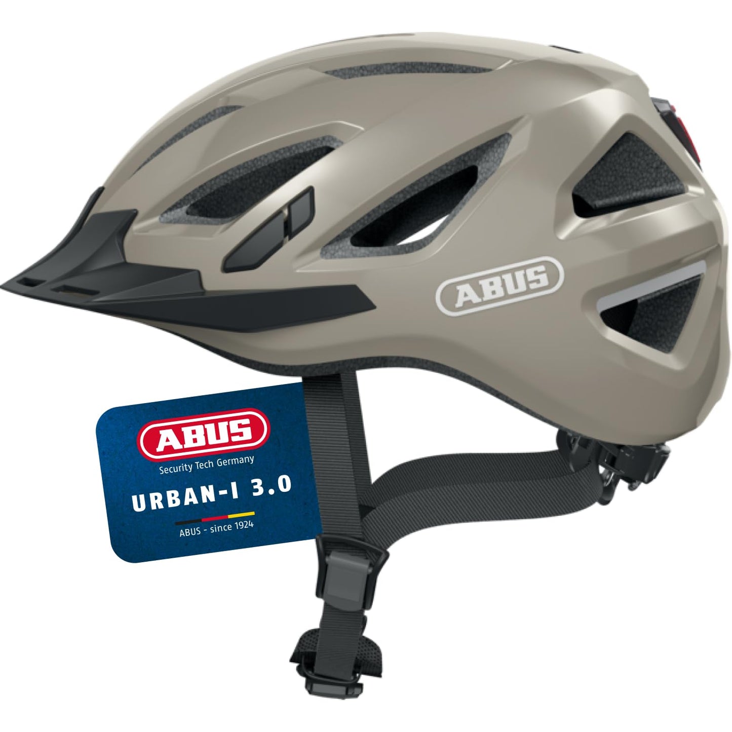 ABUS City Helmet Urban-I 3.0 - Bicycle Helmet with Rear Light, Peak and Magnetic Closure - for Men and Women - Glossy Gray, Size S, S (51-55 cm) - 66720