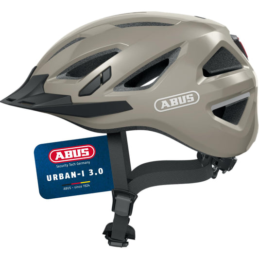 ABUS City Helmet Urban-I 3.0 - Bicycle Helmet with Rear Light, Peak and Magnetic Closure - for Men and Women - Glossy Gray, Size S, S (51-55 cm) - 66720