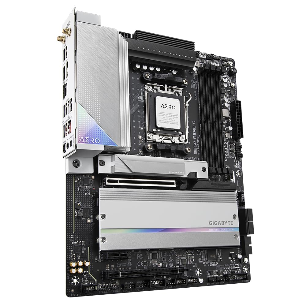 GIGABYTE B650 AERO G Motherboard - Supports AMD Ryzen 9000 series CPUs, up to 8000 MHz DDR5 (OC), 1x PCIe 5.0 + 2x PCIe 4.0 M.2, 2.5 GbE LAN, WiFi 6E, USB 3.2 Gen 2