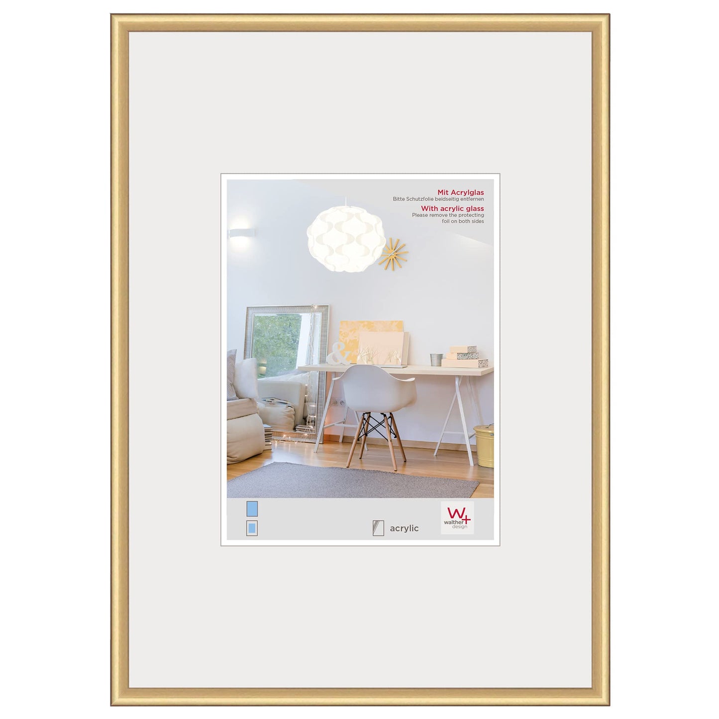 walther design picture frame gold 50 x 60 cm with artificial glass, New Lifestyle plastic frame KVX060G