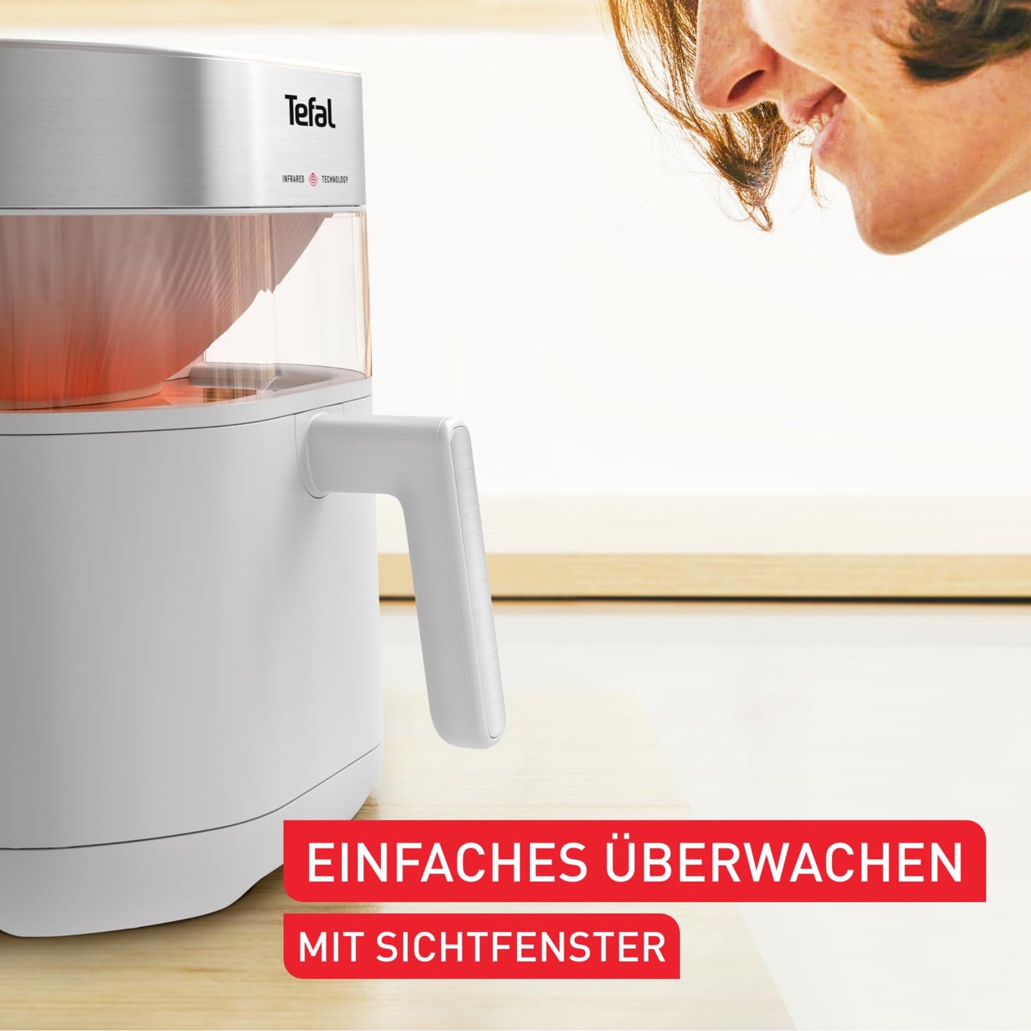 Tefal Easy Fry Infrared hot air fryer, up to 99% less fat, infrared technology, 7 liters, digital control panel, viewing window, auto-off, keep warm function, dishwasher safe, white, EY831GE0