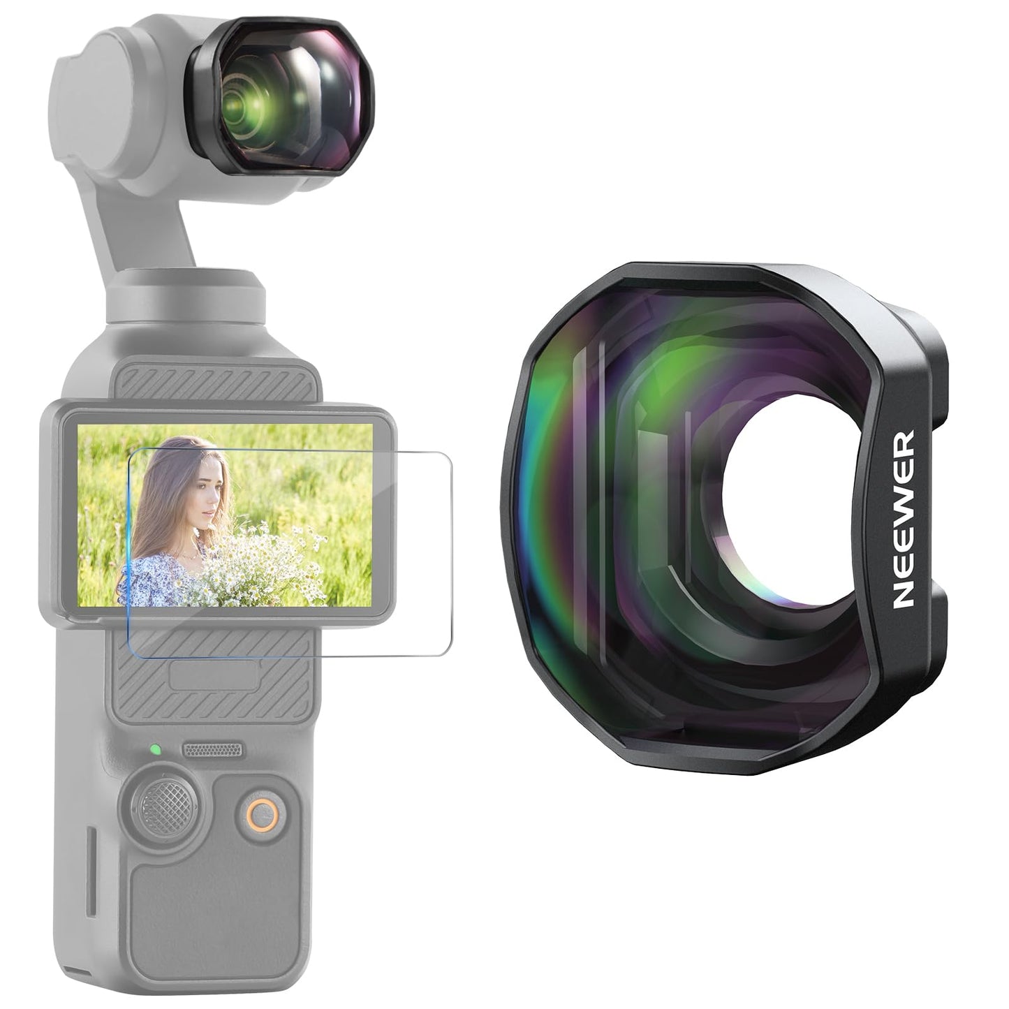 NEEWER teleconverter compatible with DJI Osmo Pocket 3 / Pocket 4 / Xtra Muse, 4 elements 3 groups multi-coated HD magnetic lens attachment, accessories for Gimba action cameras, LS-84 - 10107603