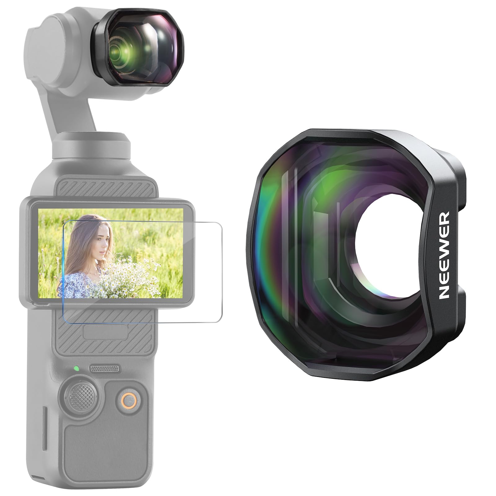 NEEWER teleconverter compatible with DJI Osmo Pocket 3 / Pocket 4 / Xtra Muse, 4 elements 3 groups multi-coated HD magnetic lens attachment, accessories for Gimba action cameras, LS-84 - 10107603