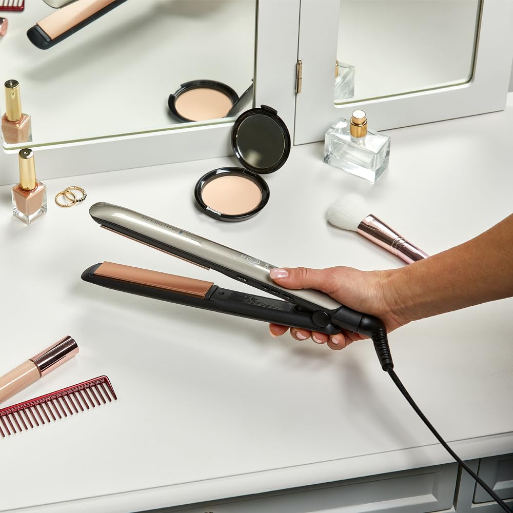 Remington professional straightener [heat protection sensor to reduce hair damage] Keratin Protect (high-quality keratin ceramic coating with almond oil) digital display, 160-230°C, hair straightener S8593