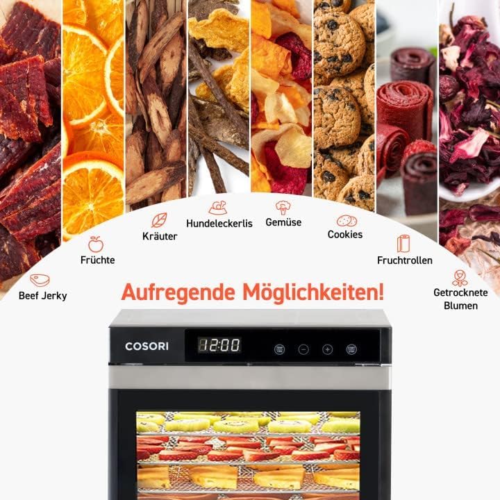Cosori Dörrautomat din oțel inoxidabil, Dehidrator de alimente, 650W, temporizator de 48 ore - CP267-FD