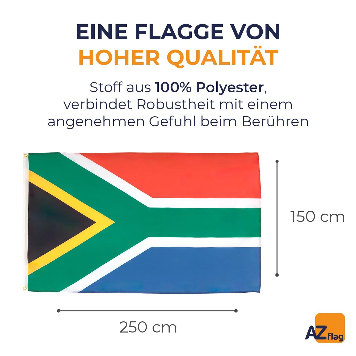 AZ FLAG - South Africa flag - 250x150 cm - Republic of South Africa Large flag 100% polyester with brass eyelets - 300g - K_2
