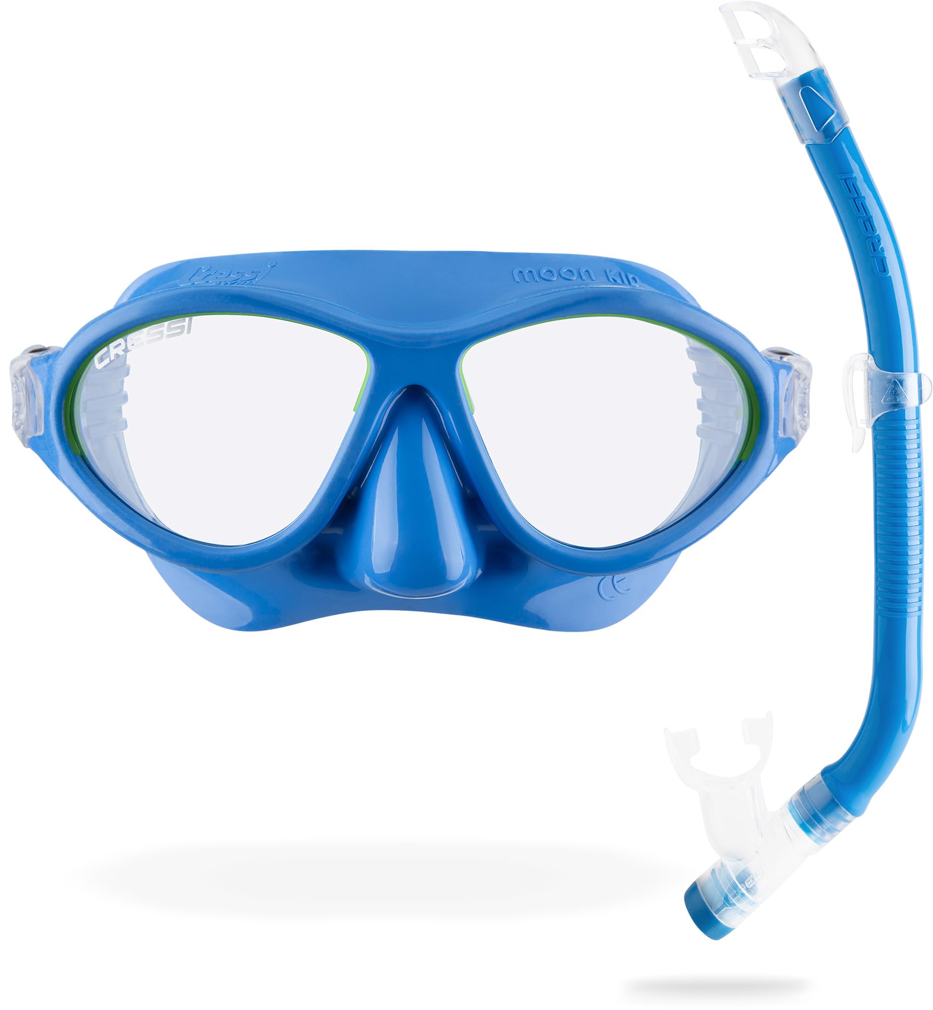 Cressi Moon Swimming Goggles Children 7 to 15 Years - Diving Goggles - Shatterproof Lenses, Secure Fit & Adjustable Buckles - Diving Goggles Children - Diving Masks - Light Blue/Lime - Combo Set - DM200720