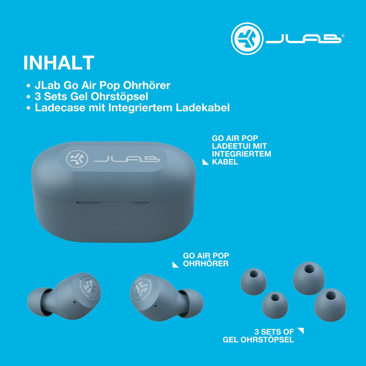 JLab Go Air Pop True Wireless Copfhörer - Bluetooth 32+ Std., Schiefer - EBGAIRPOPRSLT124