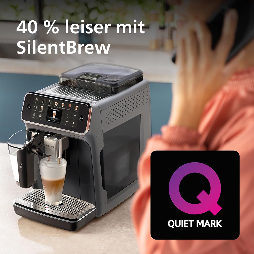 PHILIPS Series 5500 fully automatic coffee machine - LatteGo milk system, 20 hot and cold coffee specialties, 40% quieter with SilentBrew, QuickStart, black/gray (EP5544/50)