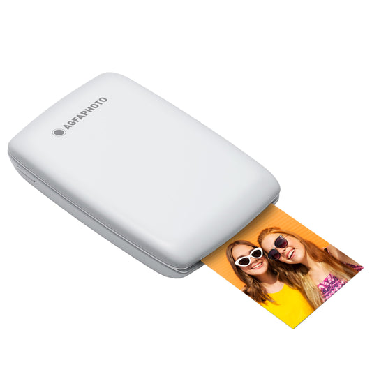 AGFA PHOTO Mini P.2 - Portable Zink Printer for Instant Photos, 5x7.6 cm Format, Bluetooth Connection, Compatible with iOS/Android, 10 Zink Sheets Included - White - IMPRIMANTE