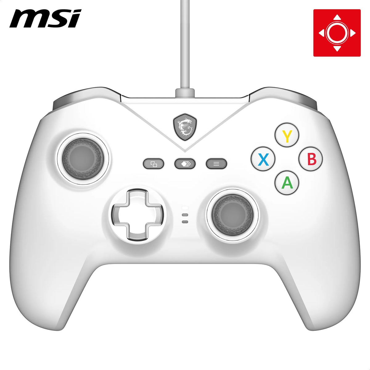 MSI Force GC200 White Controller pentru jocuri pe PC cu fir – Trigger cu efect Hall, stick-uri analogice avansate, motoare de vibrație duble, USB 3.0 – cu fir - S10-04G0120-EC4
