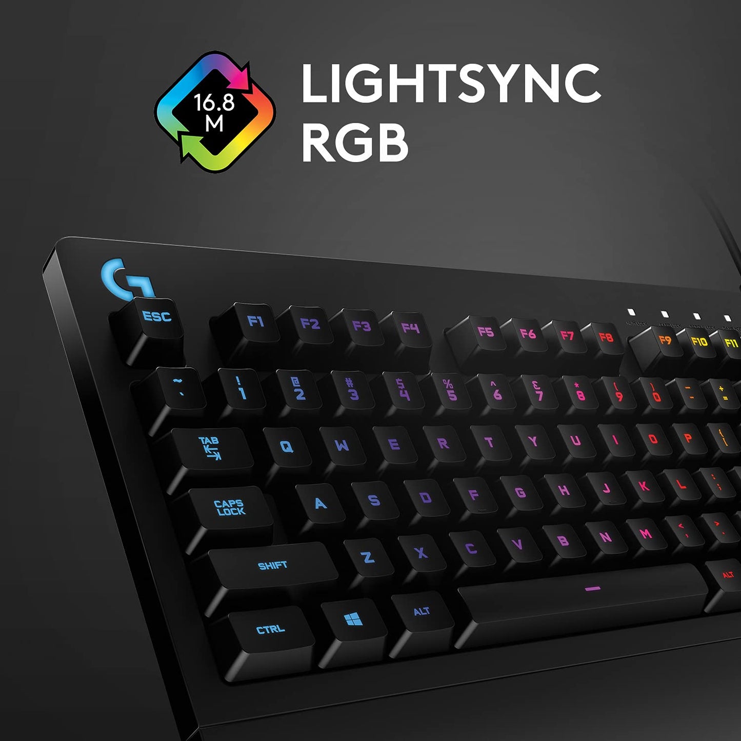 Logitech G213 Prodigy gaming keyboard, RGB lighting, programmable G-keys, multi-media controls, integrated wrist rest, splash-proof, German QWERTZ layout - black - 920-008087