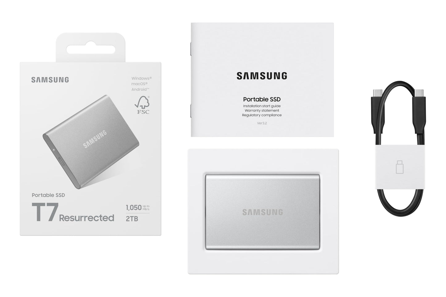 Samsung Portable SSD T7 Resurrected 2TB Silver (MU-PD2T0G/WW)