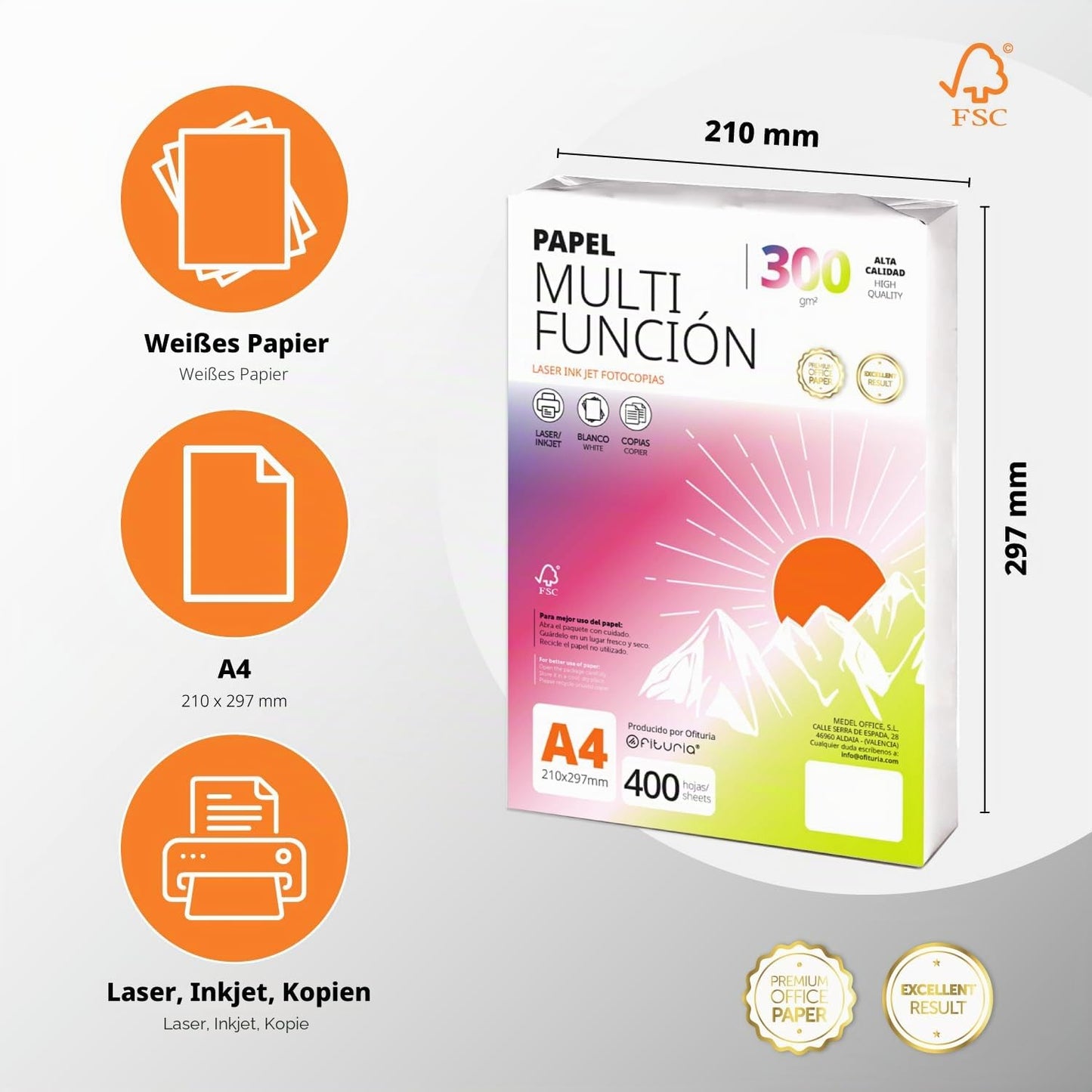Ofituria Copy Paper A4 250g/m2 25 Sheets Multipurpose Paper for Laser and Inkjet Printers Copier Office Supplies School Supplies Pack of 25 Sheets 250g - COM0574