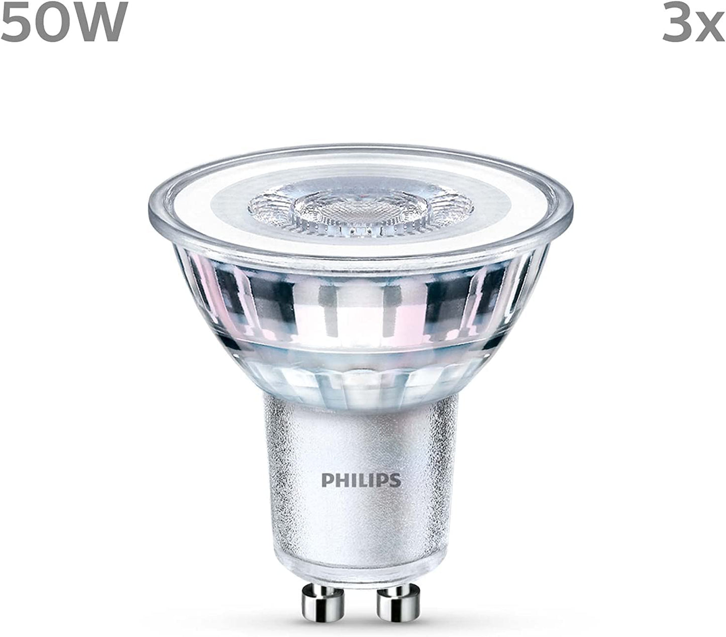 PHILIPS LED Classic GU10 lamps pack of 3 (50 W), reflector LED spots with warm white light, energy-saving lamps with a long useful life, warm white - 929001215223