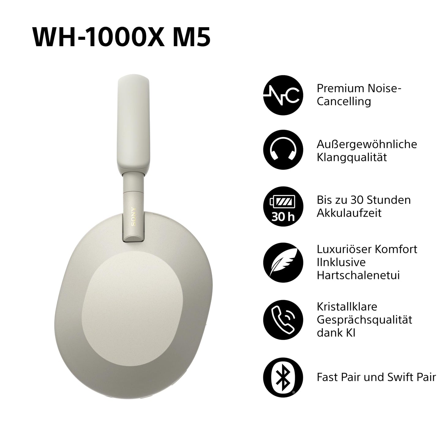 Sony WH-1000XM5 wireless Bluetooth noise canceling headphones (30h battery, touch sensor, Headphones Connect app, quick charging function, optimized for Amazon Alexa, headset with microphone) silver - WH1000XM5S.CE7