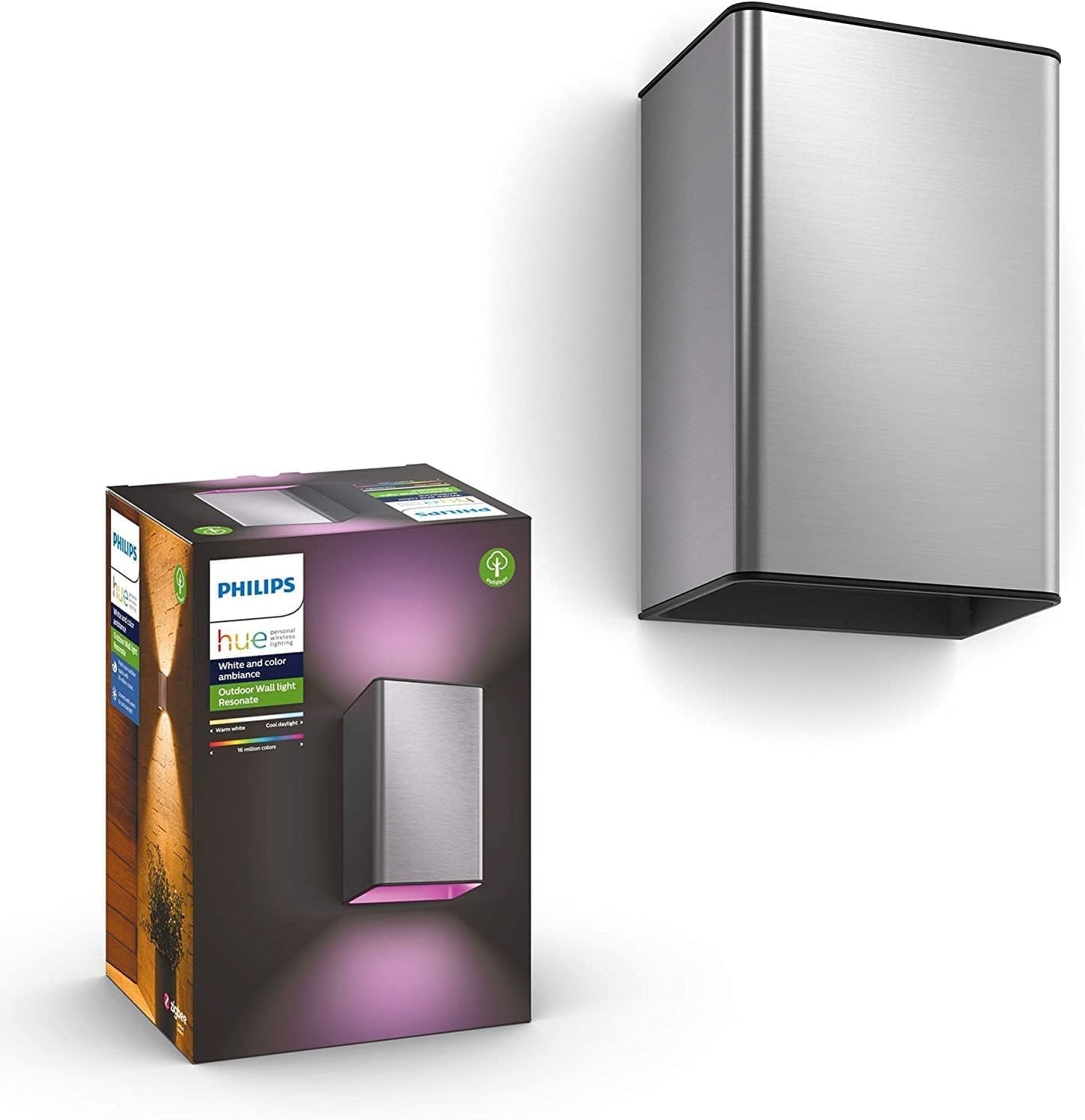 Philips Hue White and Color Ambiance LED outdoor wall light Resonate, dimmable, up to 16 million colors, controllable via app, compatible with Amazon Alexa (Echo, Echo Dot), silver - 915005843001