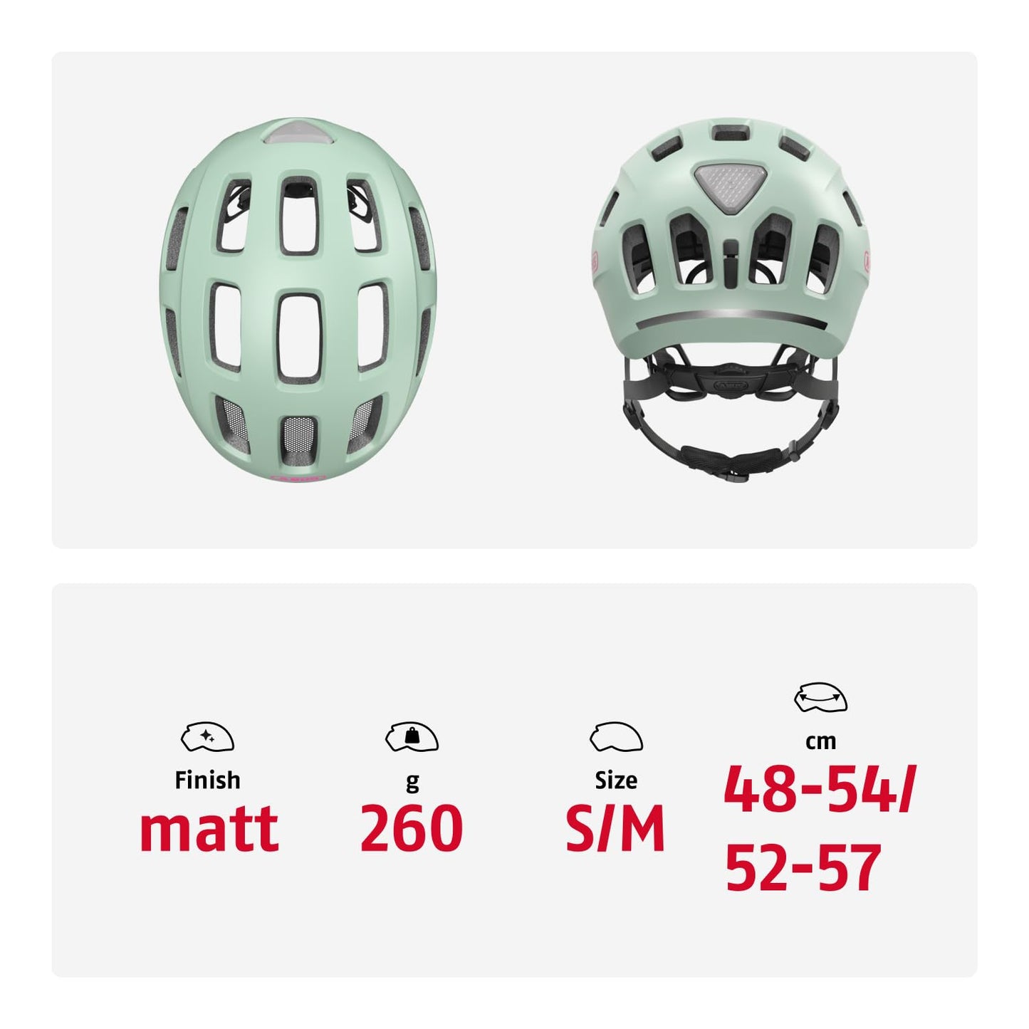 ABUS Youn-I 2.0 bicycle helmet - with light for children, teenagers and young adults - for girls and boys - mint, size M - BA-A-761