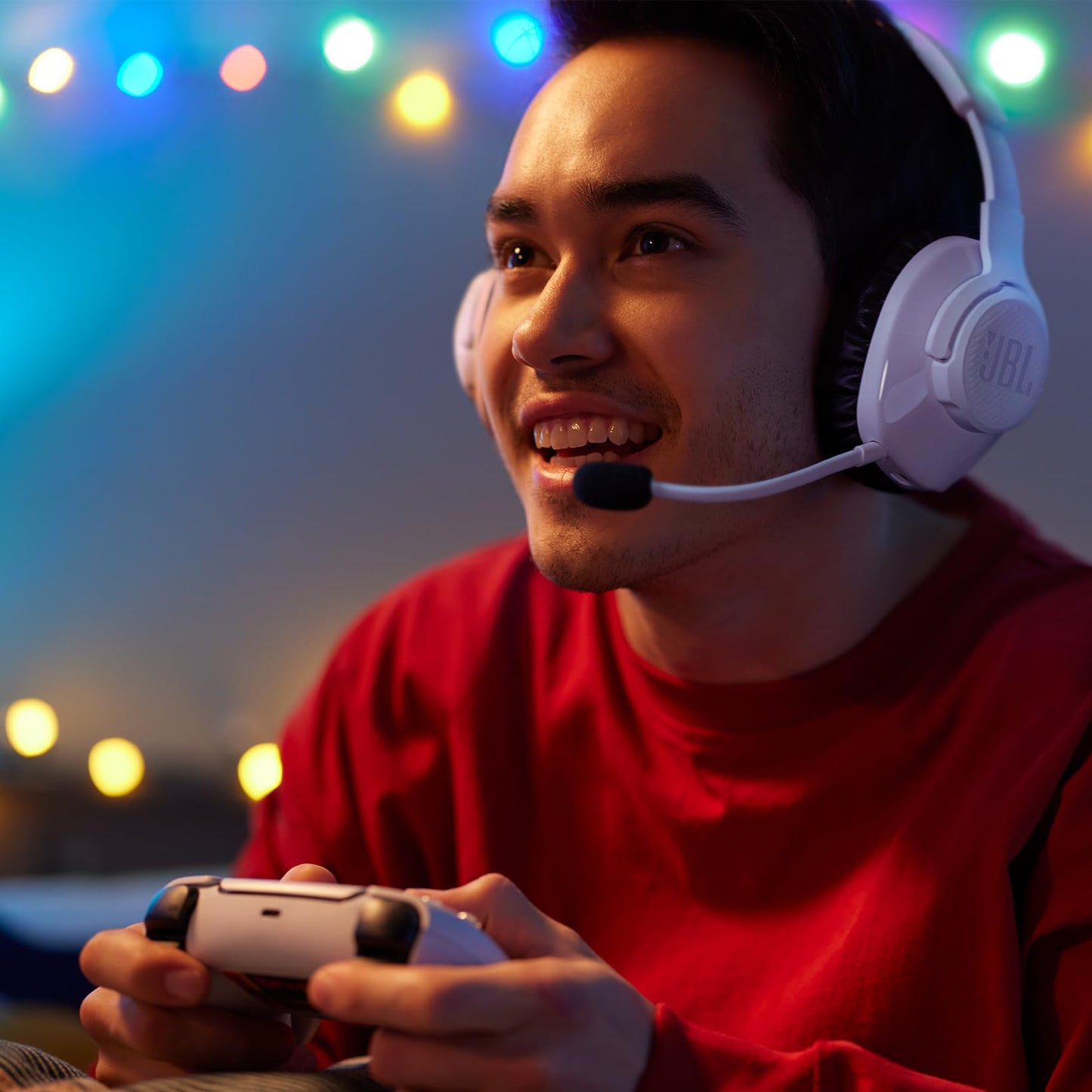 JBL Quantum 360P Over-Ear Gaming Headphones – For Playstation as well as PC, Mac and Nintendo Switch – With boom microphone and 22 hours of battery life – White - JBLQ360PWLWHTBLU