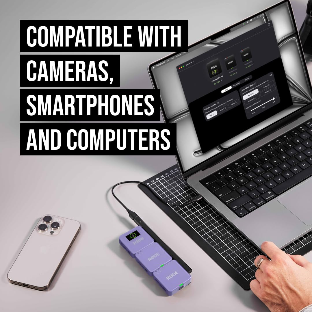RØDE Wireless GO (Gen 3) – Compact wireless microphone – Crystal clear sound, 32-bit float recording, automatic level control, for phones, cameras, and computers (Lilac) - WIGOGEN3LIL