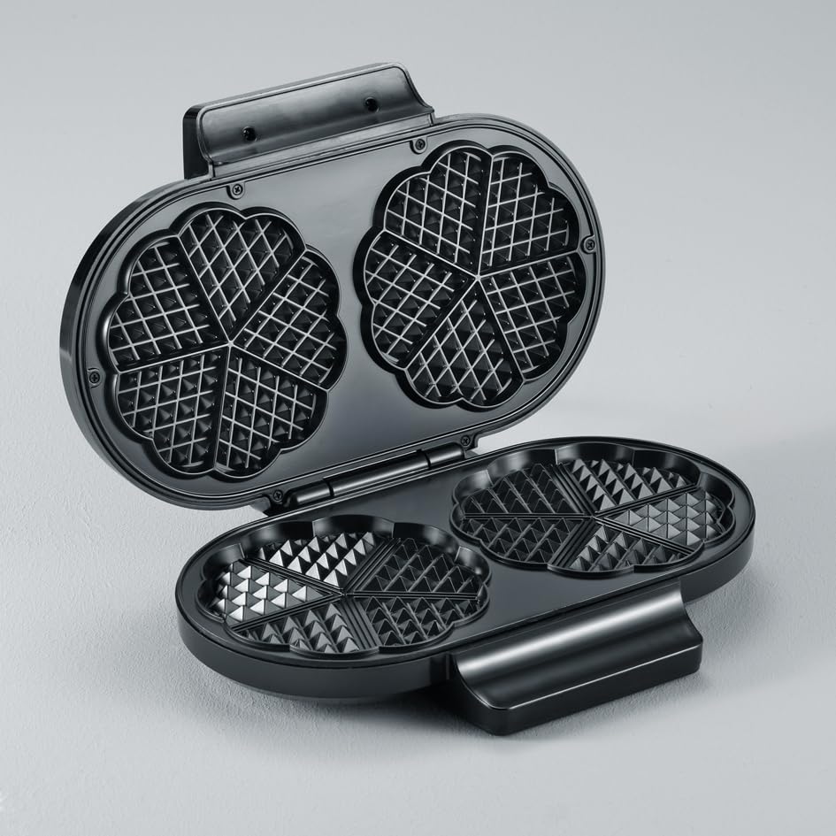 SEVERIN duo waffle iron, non-stick coated double waffle iron for two classic heart waffles, heart waffle iron in slim design, approx. 1,200 W power, black, WA 2106