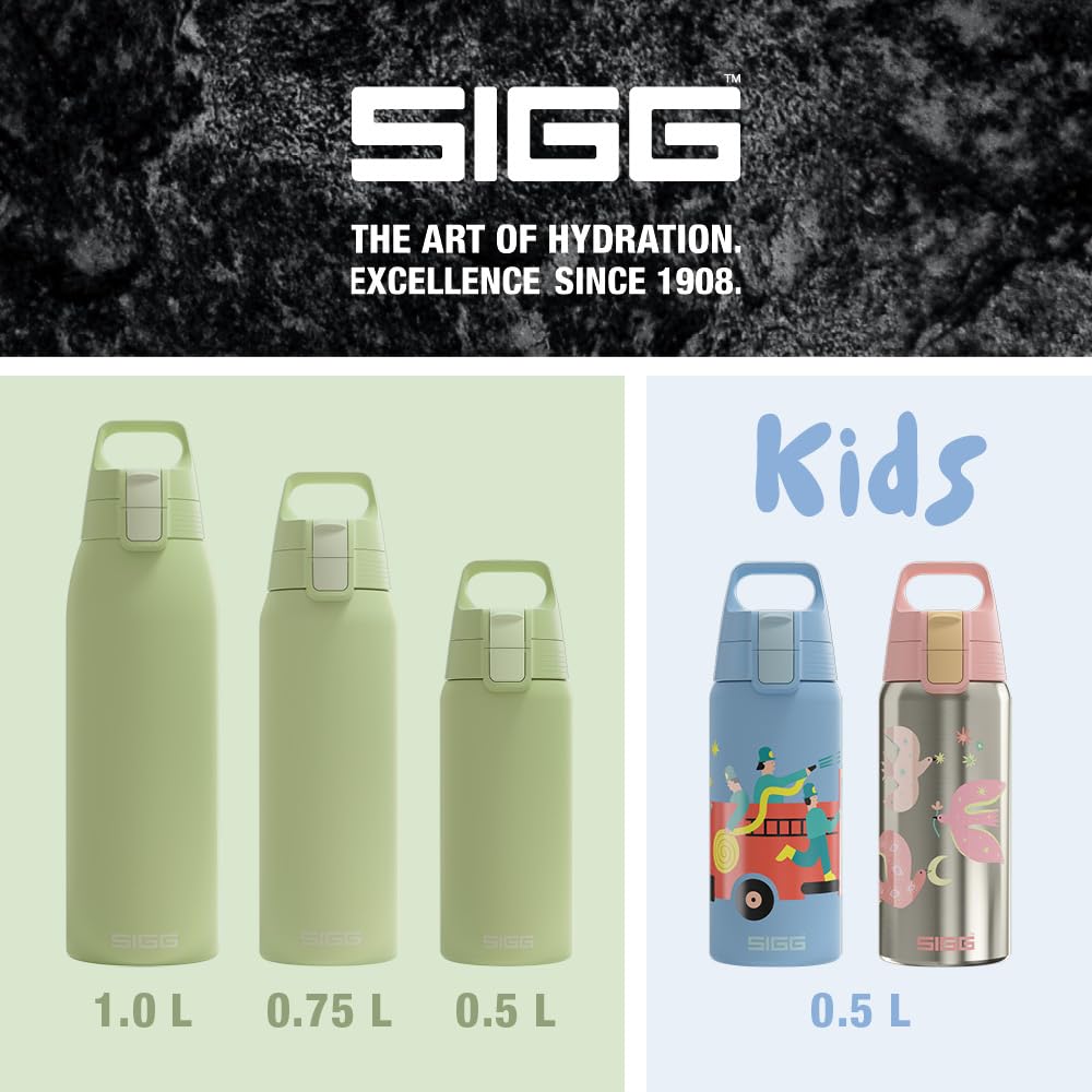 SIGG - Insulated drinking bottle - Thermos bottle Shield Therm One Eco Green carbonated drinks - Leak-proof - Dishwasher safe - BPA-free - 90% recycled stainless steel - Light green - 1L - 6021.60