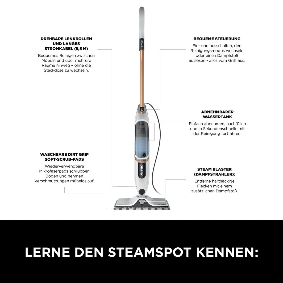 Shark SteamSpot with Steam Blaster Technology for Hard Floors, Copper S2001EU
