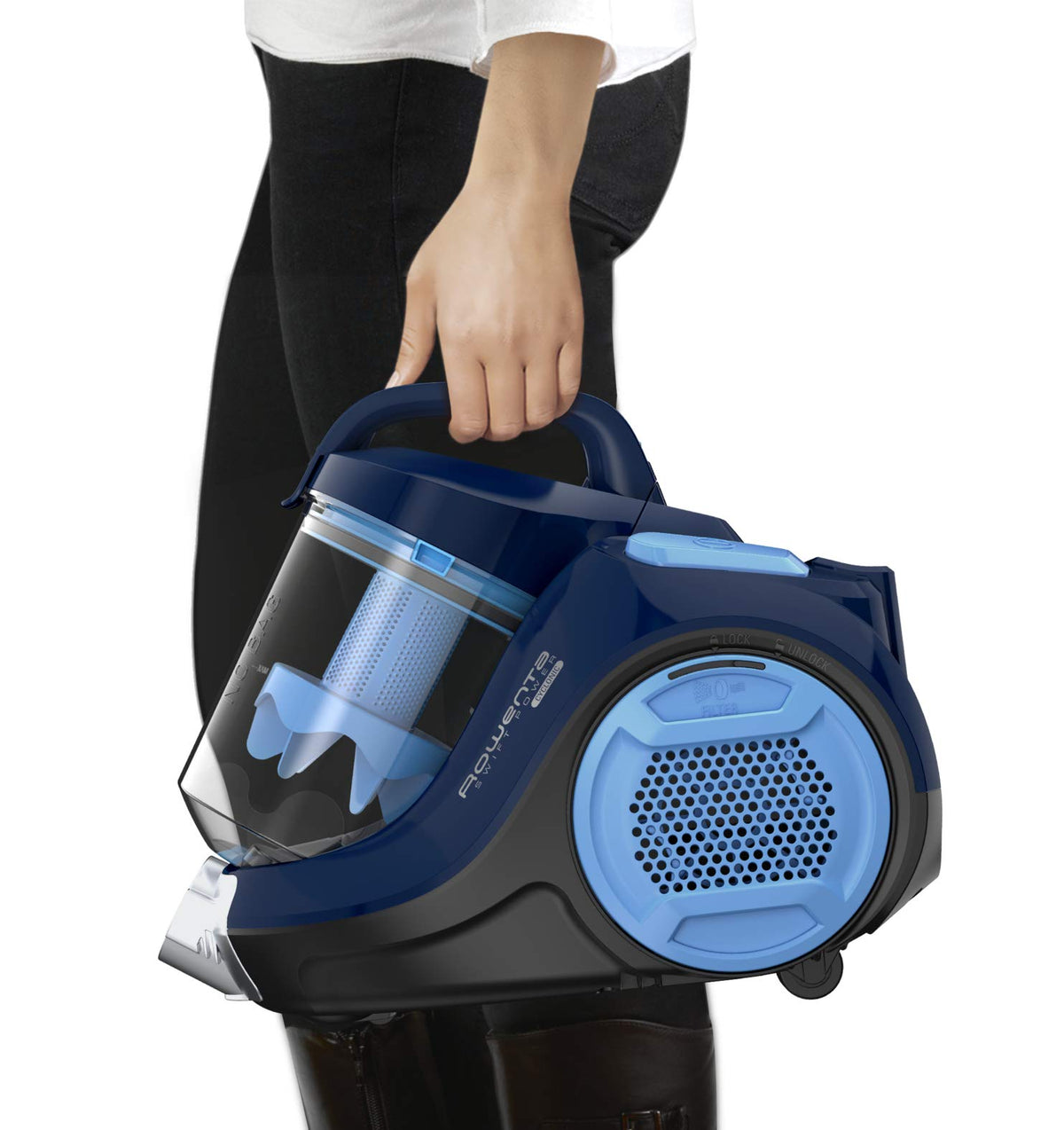 Rowenta Swift Power Cyclonic Bagless Vacuum Cleaner, 900 Watts, powerful suction, 1.2 L dust container, high filtration, large area coverage, bagless vacuum cleaner with cord, blue, RO2981EA - 7211004084