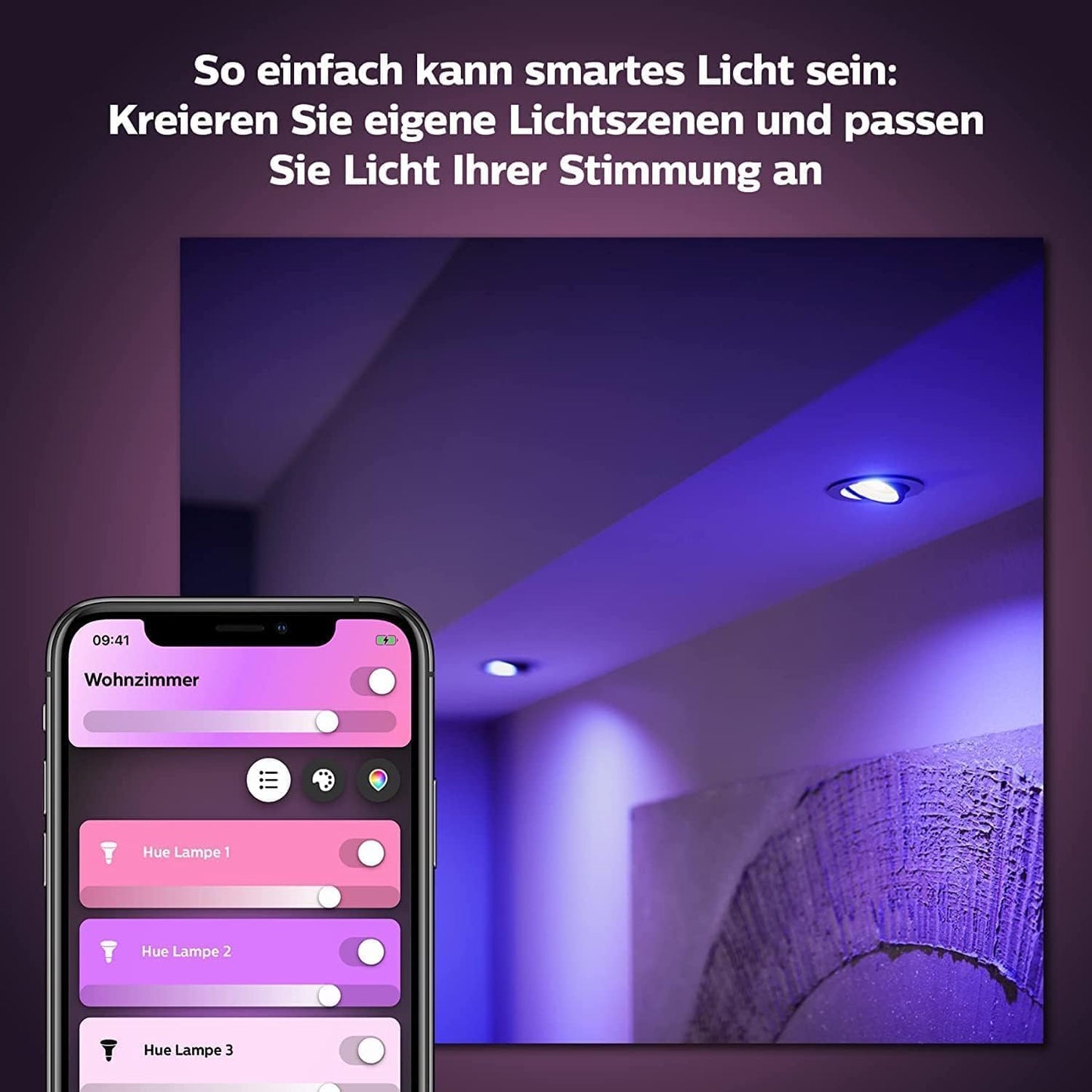 Philips Hue White & Color Ambiance GU10 LED spot pack of 3 (350 lm), dimmable LED lamps for the Hue lighting system with 16 million colors, smart light control via voice and app - 929001953115