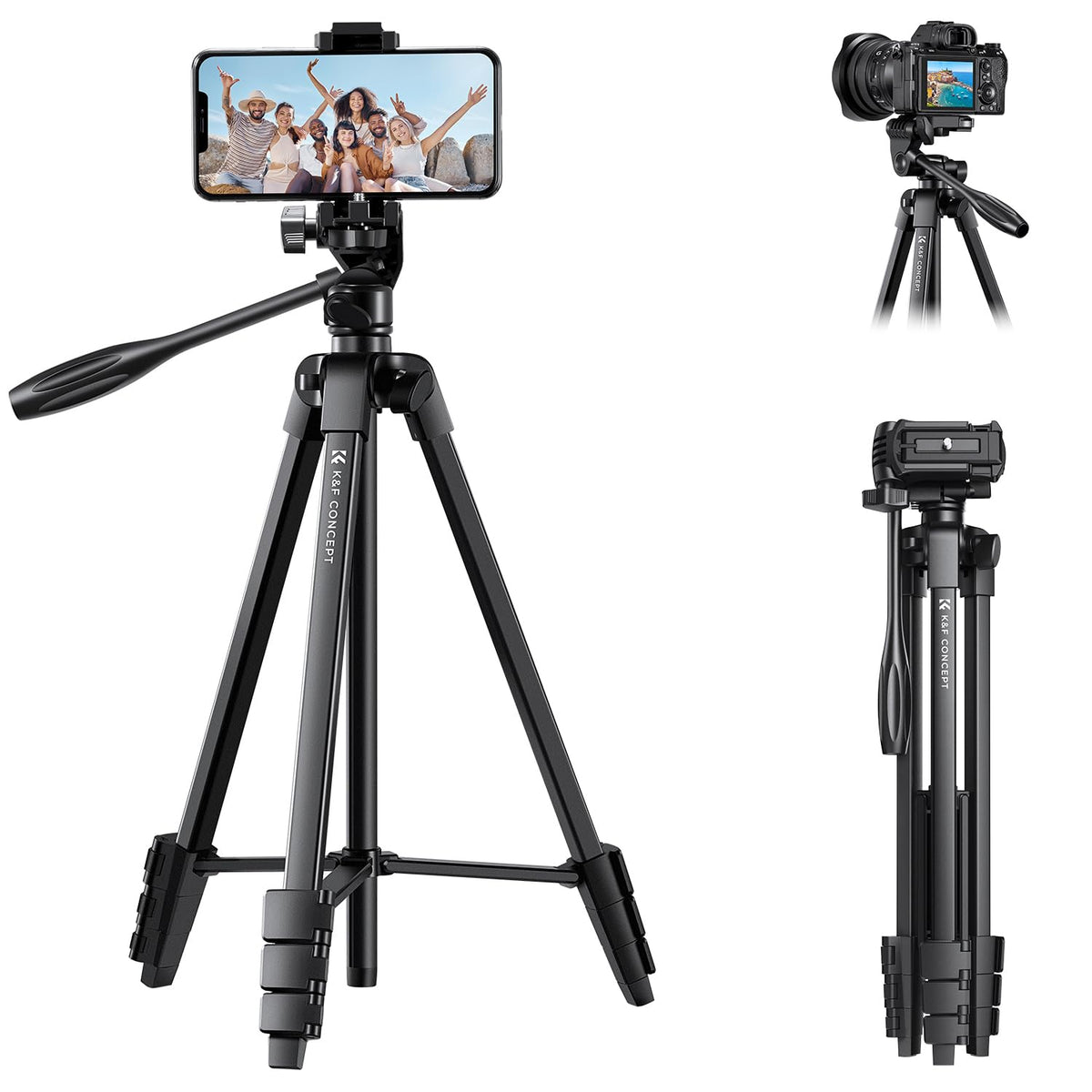 K&F CONCEPT Stativ din aluminiu de 152 cm, cu suport pentru smartphone - KF09.125