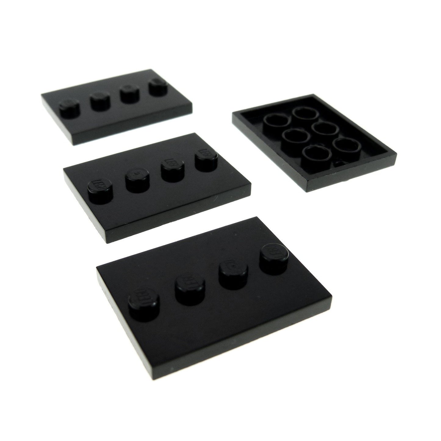 4 x Lego system construction plate black 3 x 4 tile with 4 studs in the middle figure base stand 88646 - 01