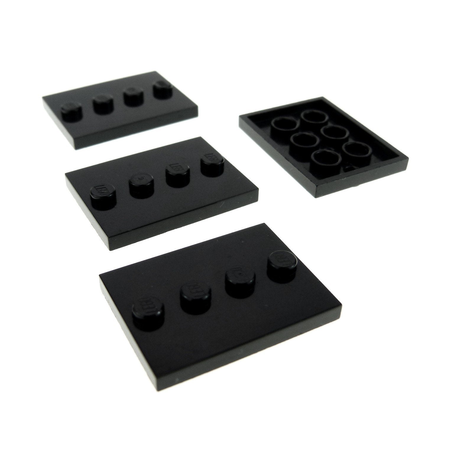 4 x Lego system construction plate black 3 x 4 tile with 4 studs in the middle figure base stand 88646 - 01