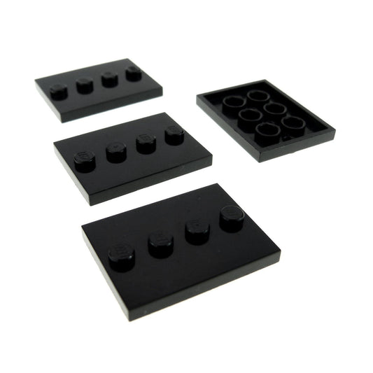 4 x Lego system construction plate black 3 x 4 tile with 4 studs in the middle figure base stand 88646 - 01