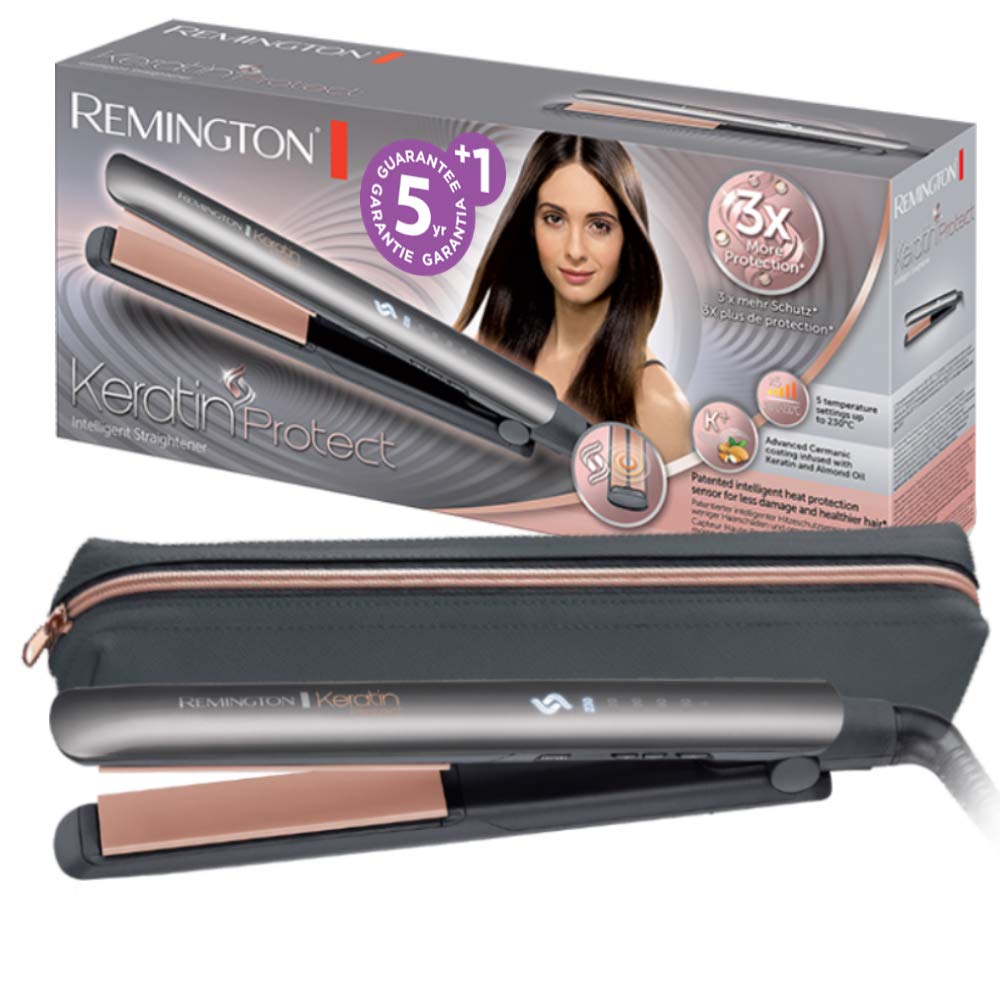 Remington straightener Keratin Protect (patented heat protection sensor for 3x more protection against hair damage - constantly measures the moisture content in the hair) Digital display, 160-230°C, hair straightener S8598 - 45602560100