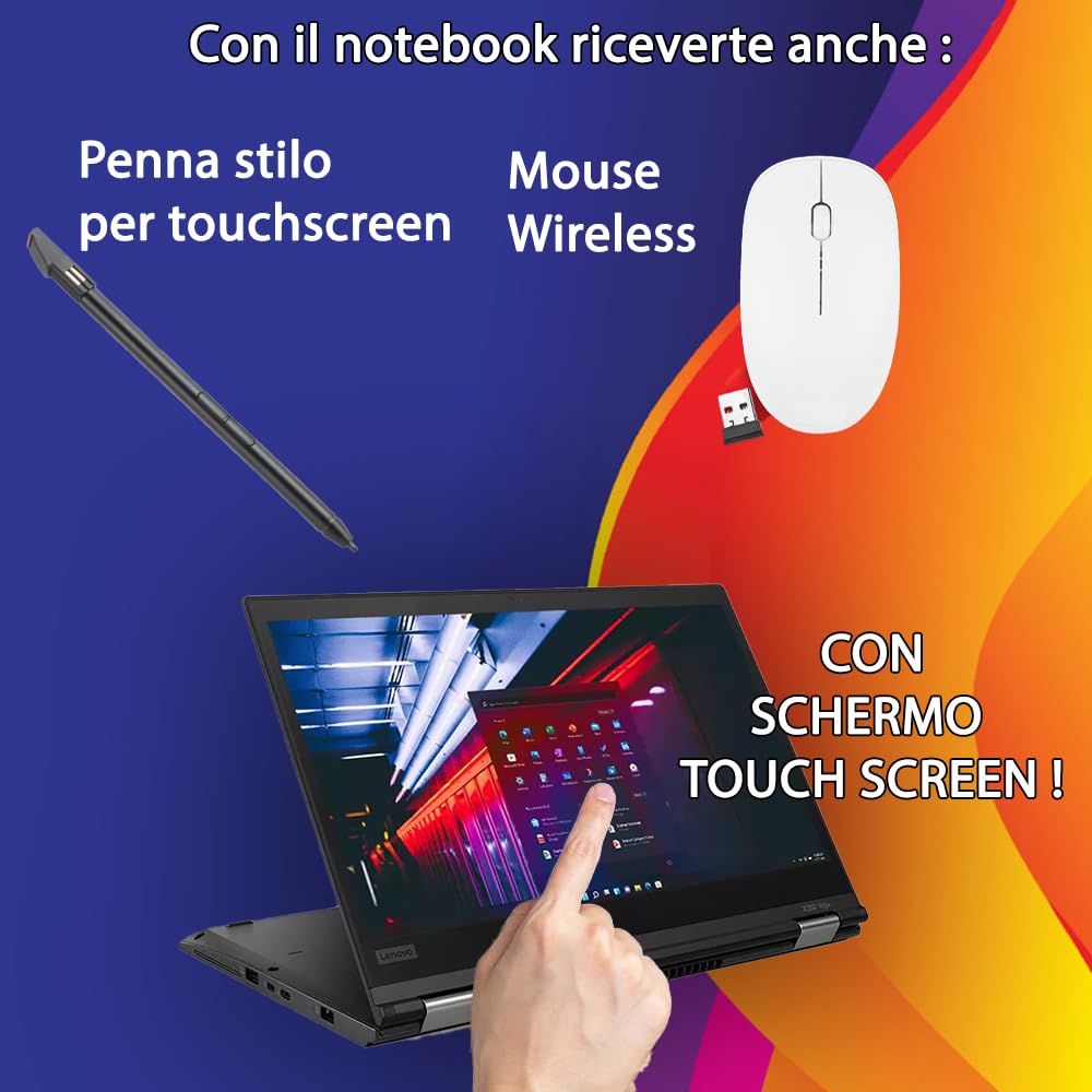 Lenovo, Notebook Intel Core i5, Notebook with Touch Screen Display, HD 14 inches, RAM 8 GB, SSD 512 GB, Win 11 Pro, Office 2021 Package, Italian Warranty (refurbished) Mouse + 32 GB Pendrive - v15