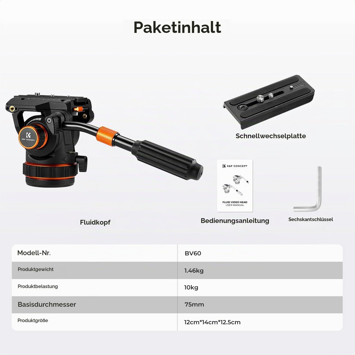 K&F CONCEPT Professional fluid head, tripod head with 360° adjustment - BV60