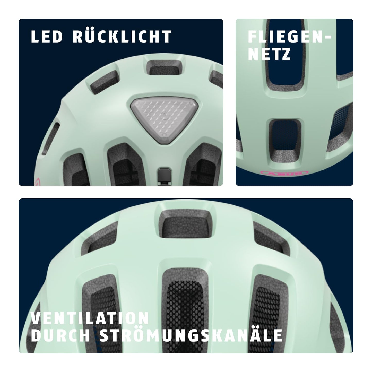 ABUS Youn-I 2.0 bicycle helmet - with light for children, teenagers and young adults - for girls and boys - mint, size M - BA-A-761