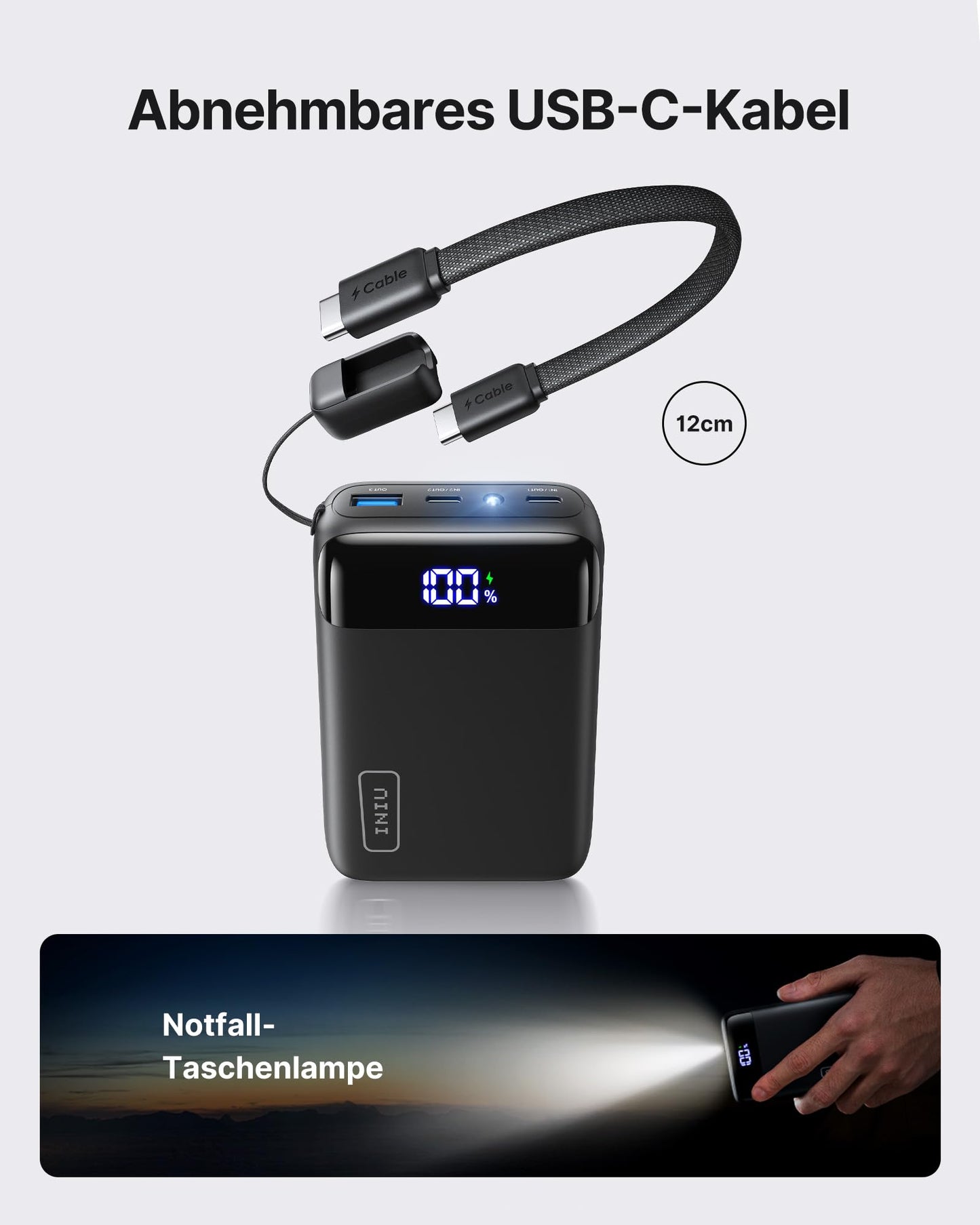 INIU Ultra Small 20000mAh Power Bank, 22.5W Quick Charge PowerBank with Removable USB C Cable, Suitable for Flight & Travel Essential, External Mobile Phone Batteries for iPhone 17 16 15 Pro, Samsung S25, Xiaomi, iPad etc - P512