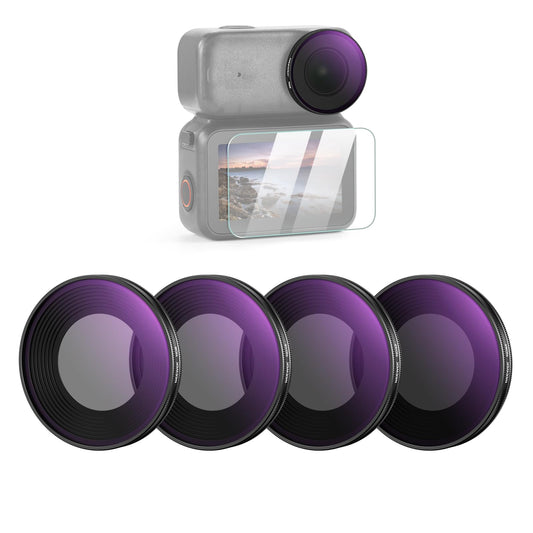 NEEWER ND filter set compatible with DJI Osmo Nano (ND8/16/32/64), pack of 4, screw-on gray filter for action cam lenses, multi-coated optical glass, photo accessories with screen protector - FL-N7