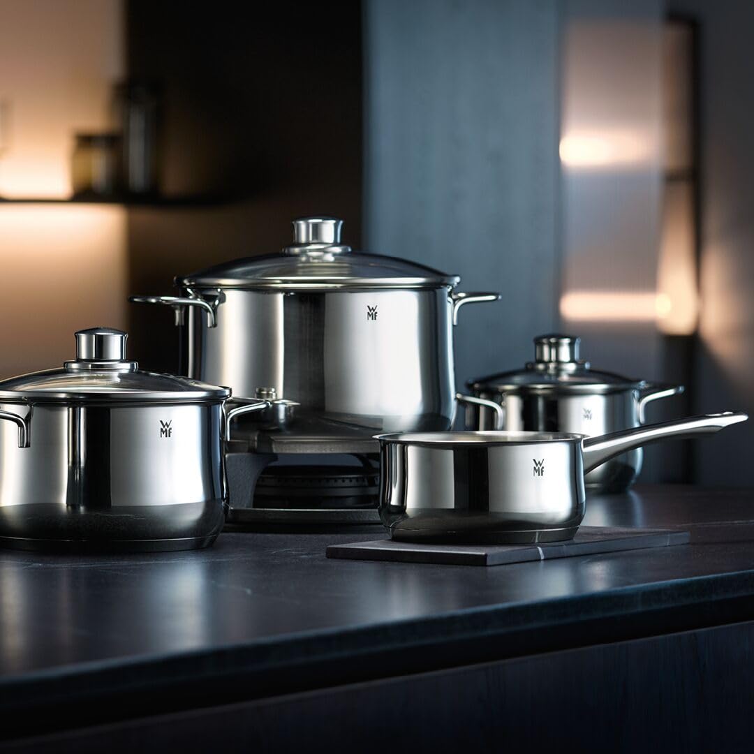 WMF Diadem Plus cooking pot induction 24 cm - 6.5 l large meat pot made of Cromargan stainless steel with glass lid, high edge, dishwasher safe, durable and uncoated for healthy, delicious meals - 0734256040