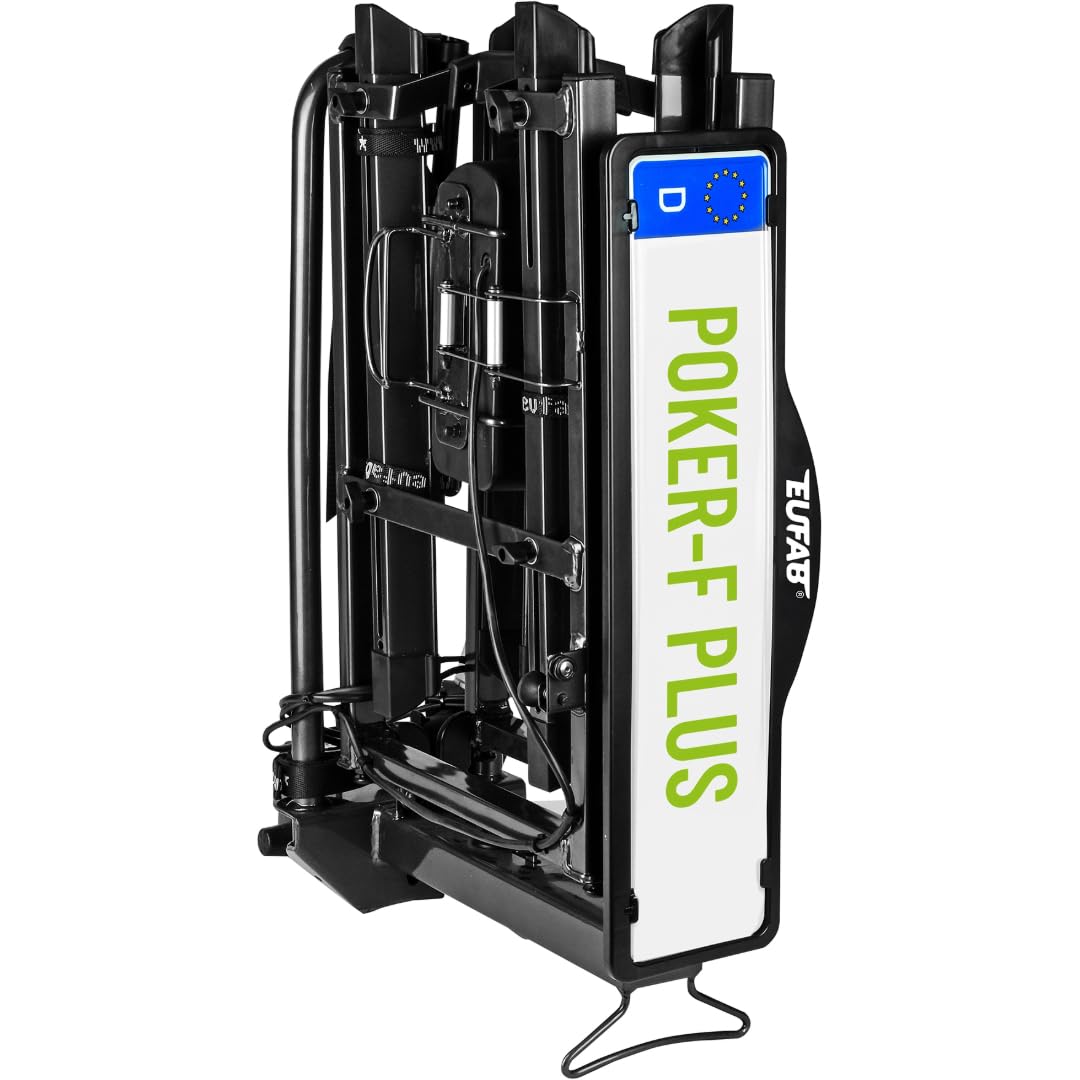 EUFAB 12012LASON bicycle carrier Poker-F Plus, EXCLUSIVE ON Amazon with lockable frame holders, suitable for e-bikes, completely pre-assembled, for 2 bicycles, for trailer hitch, black