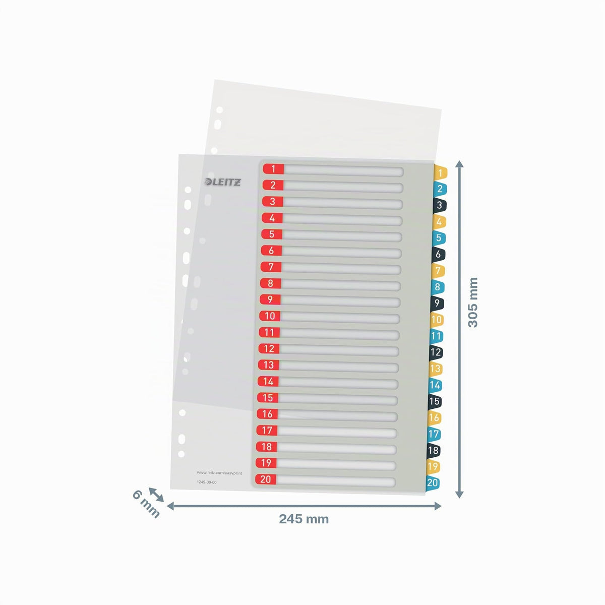 Leitz PC-writable register in A4 format, 1-20, pack of 10, robust, multi-colored, cozy series, 12490000 - 12490000-10