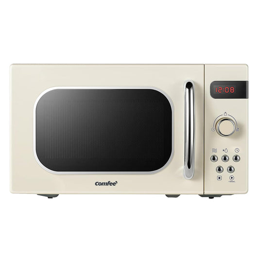 Comfee CMSRO 20 di cr retro style microwave / retro microwave oven with 8 auto menus, 5 cooking power levels, express cooking button, express cooking button, 20L, 800W, Apricot Cream