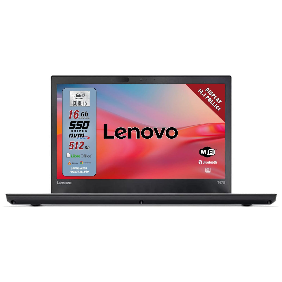 Lenovo, laptop Intel Core i5 gata de utilizare cu pachet Office 2021, notebook cu display HD de 14 inci, 16 GB RAM, 512 GB SSD, Win 11 Pro, garanție italiană (refurbished) - ThinkPad