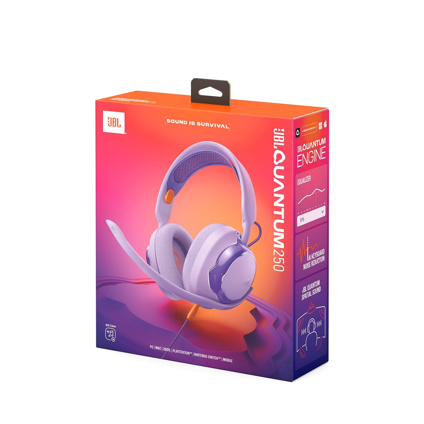 JBL Quantum 250 Wired Over-Ear Gaming Headphones, JBL Quantum Spatial Sound, Noise Canceling Microphone, 3.5mm Cable, Compatible with Apple/PC/Xbox/PlayStation/Nintendo Switch, Purple - JBLQTUM250PUR