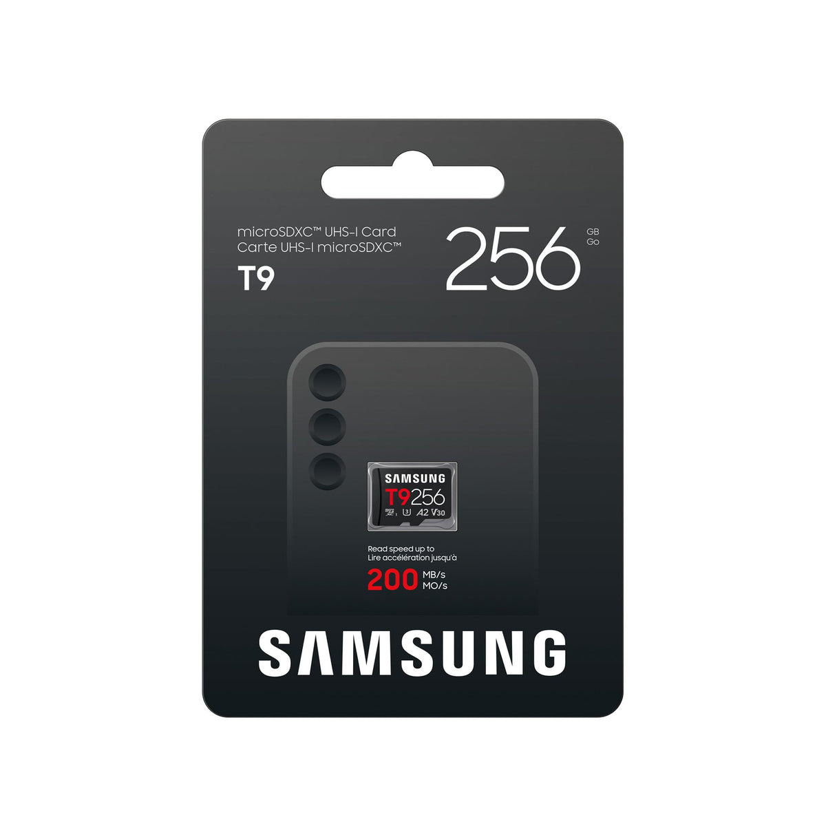 Samsung T9 microSD Card, 256 GB, memory card for use in drones, action cameras, and 360° cameras, UHS-I U3, Full HD & 4K UHD, 200 MB/s read speed, 130 MB/s write speed, MB-MH256T/WW