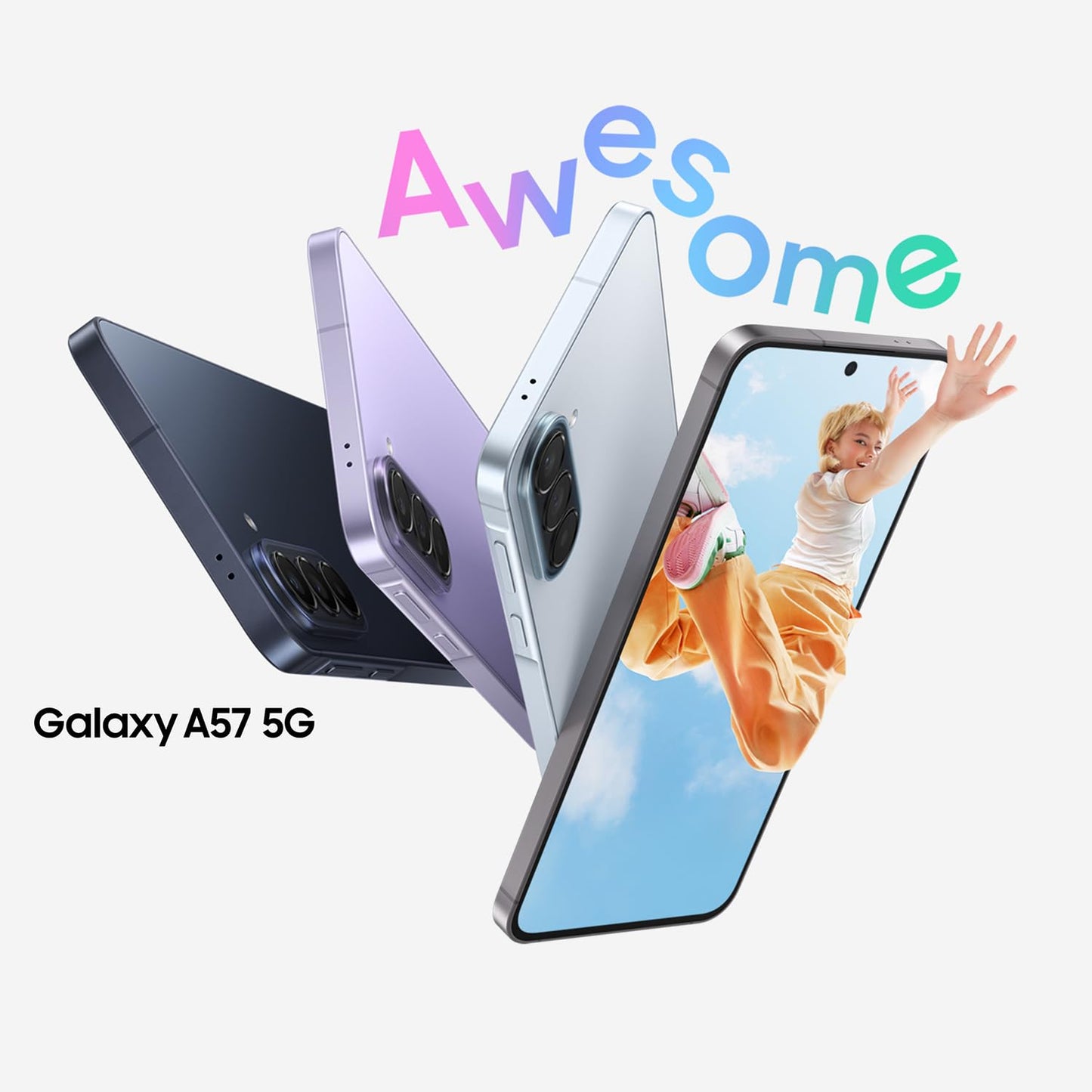 Samsung Galaxy A57 5G, Slim AI smartphone, Awesome Intelligence, 128 GB storage space, 50 MP wide-angle camera, Up to 2 days battery life, IP68, Awesome Lilac, 2.5 year manufacturer's warranty - SM-A57