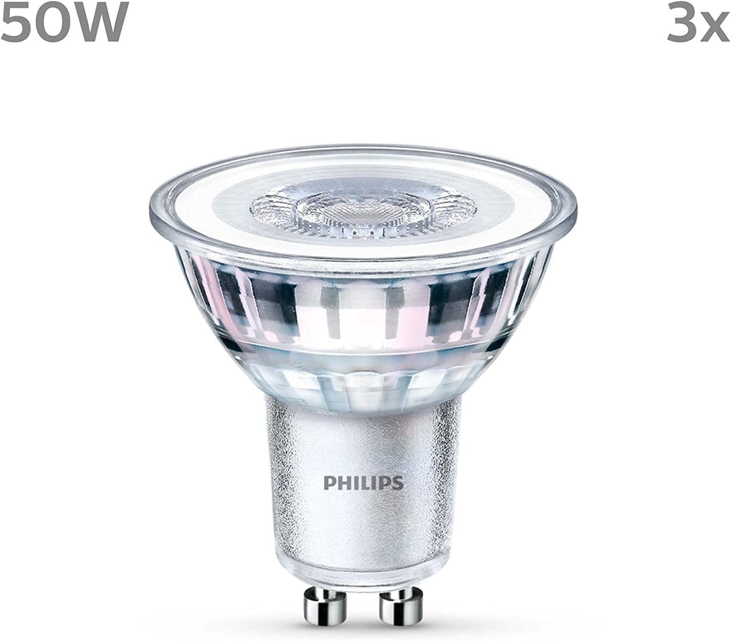 Philips LED lamp, replaces 50W, GU10 reflector, neutral white light (4000K), 390 lumens, pack of 3, neutral white - 929001218293