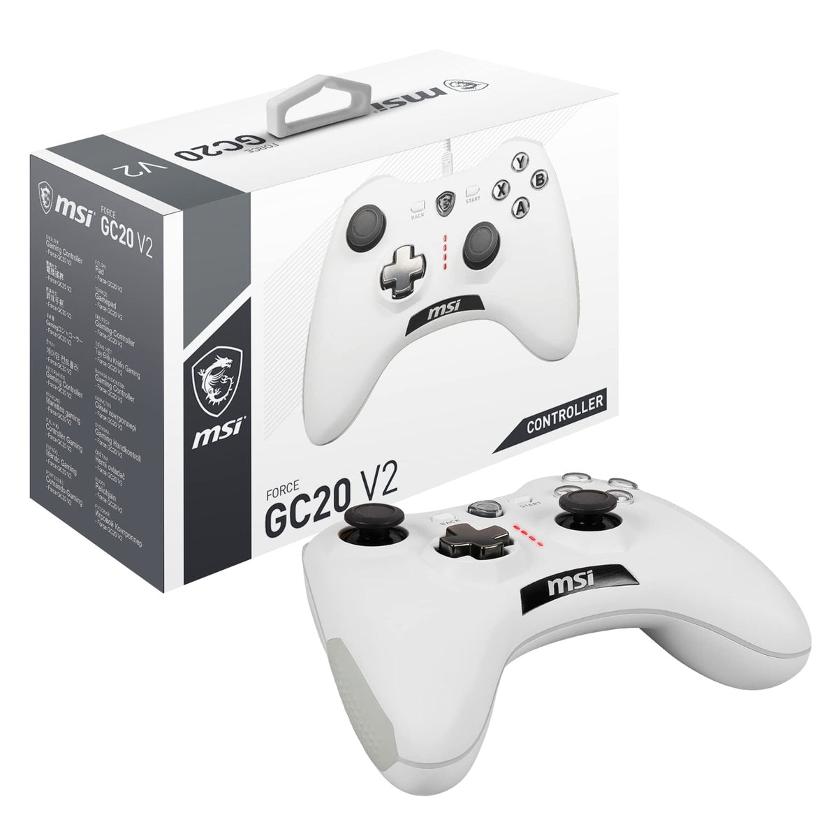 MSI Force GC20 V2 White Controler pentru PC cu fir - capace D-Pad interschimbabile, două motoare de vibrație, USB 2.0 - alb, cu fir - S10-04G0020-EC4